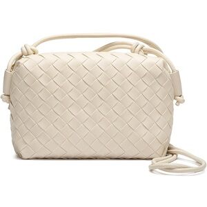 Woven Leather Crossbody Bag in Cream